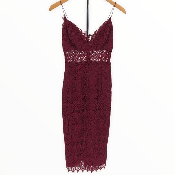 ASOS Petite Lace Inset Cami Strap Midi Pencil Dress Burgundy NWT size 2P - Picture 3 of 13